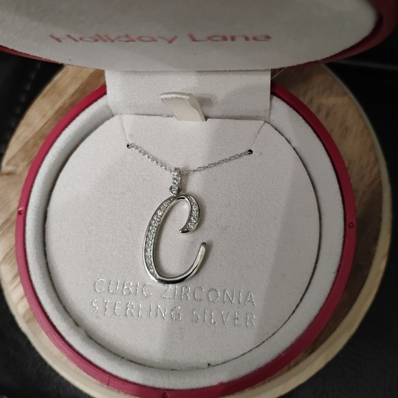 Sterling Silver & Cubic Zirconia Initial C Pendant Necklace in Ornament Box NWT - Picture 2 of 9